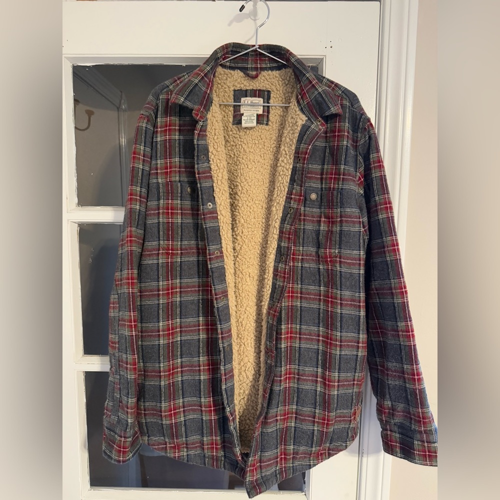 L.L Bean Men's Sherpa-Lined Scotch Plaid Shirt, Slightly Fitted